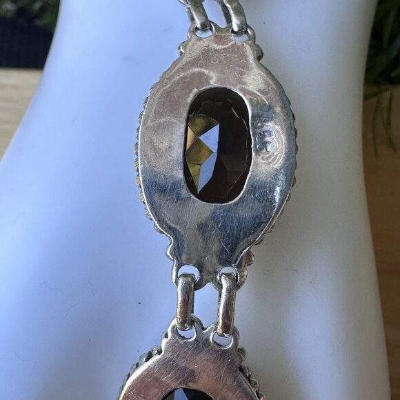 VTG Link Bracelet 6.75 Smoky Quartz Oval Shape Gems 925 Sterling Silver 32.9g - Picture 9 of 10